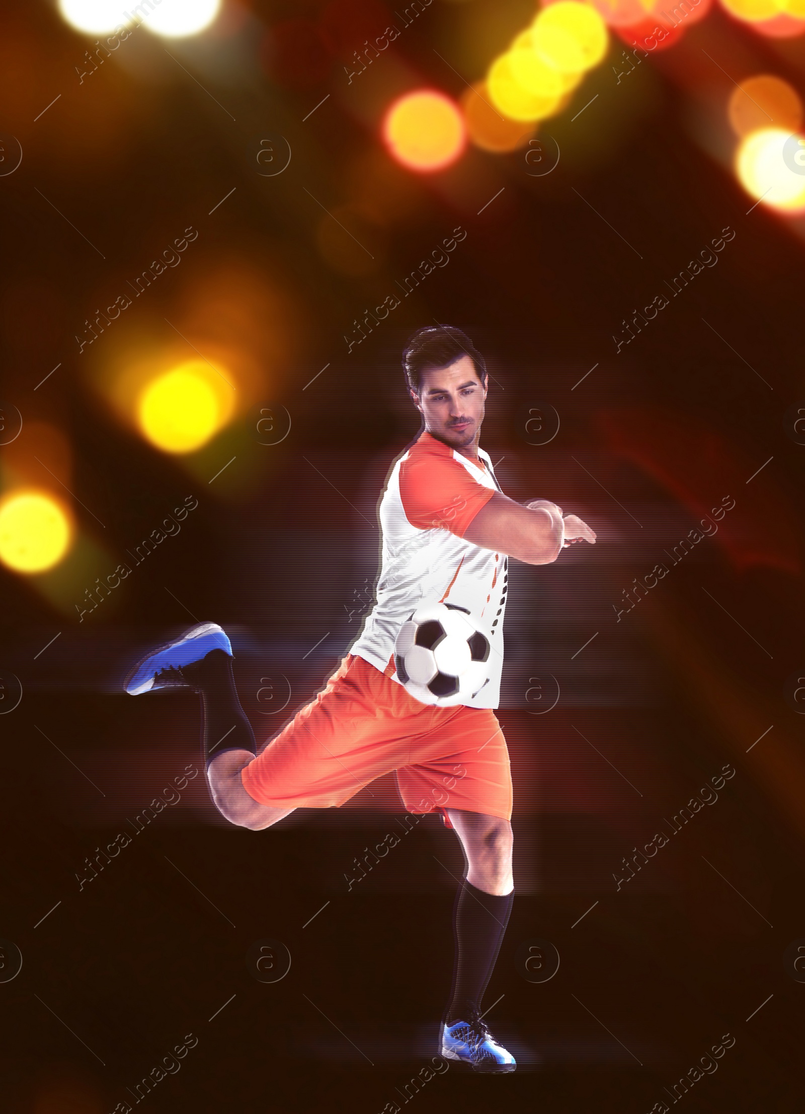 Image of Shot of football player in action. Creative design