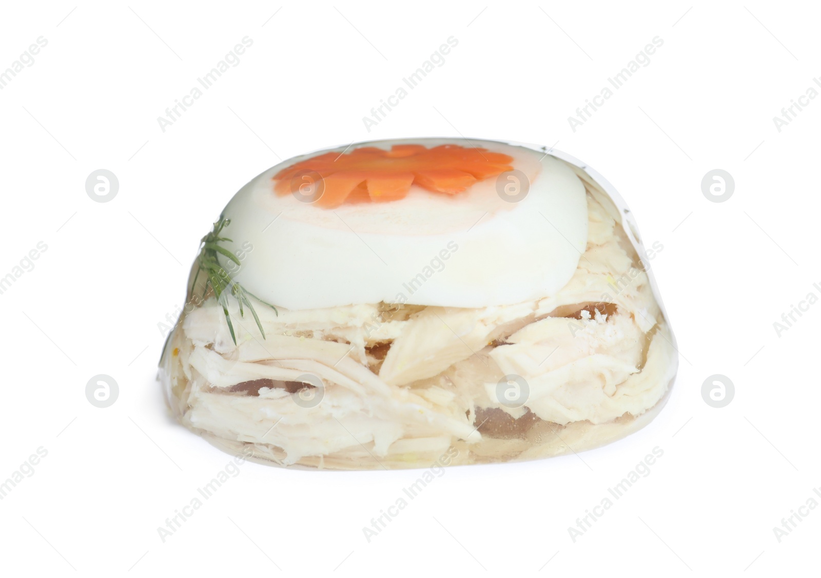 Photo of Delicious homemade chicken aspic isolated on white