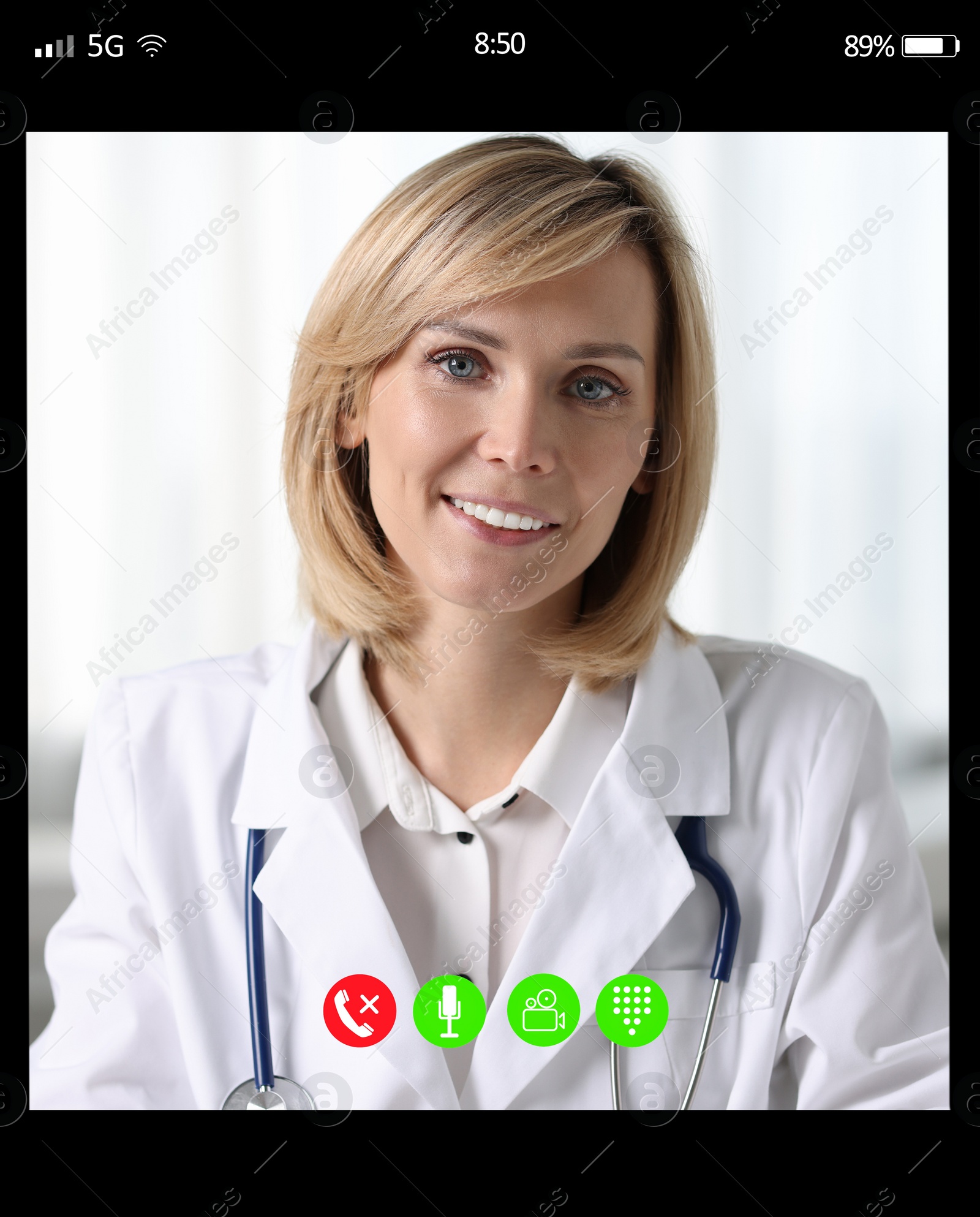 Image of Online medical consultation. Doctor working via video chat application