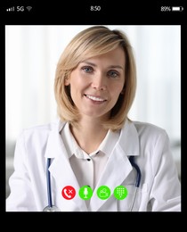 Online medical consultation. Doctor working via video chat application