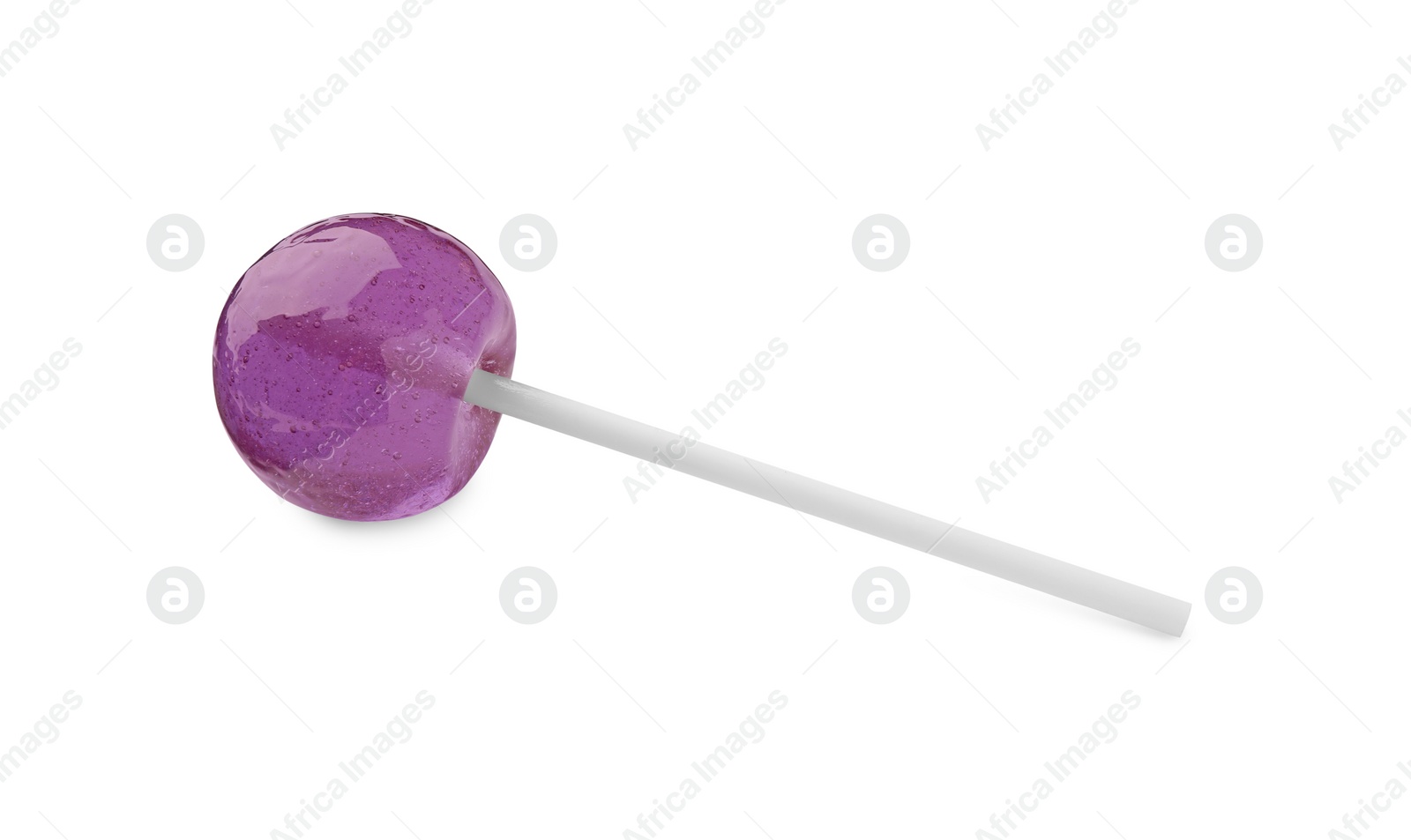 Photo of One sweet purple lollipop isolated on white