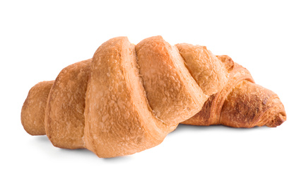 Photo of Tasty fresh crispy croissants isolated on white