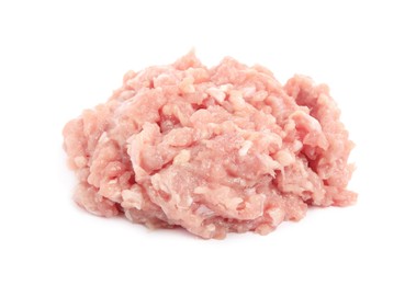 Photo of Pile of raw chicken minced meat on white background