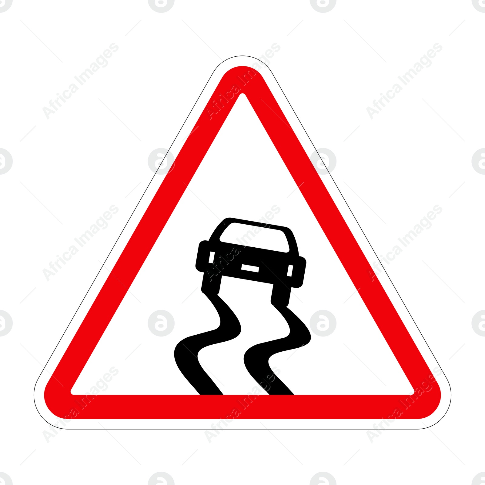 Illustration of Traffic sign SLIPPERY ROAD road on white background, illustration 