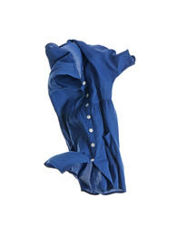 Photo of Blue dress isolated on white. Stylish clothes