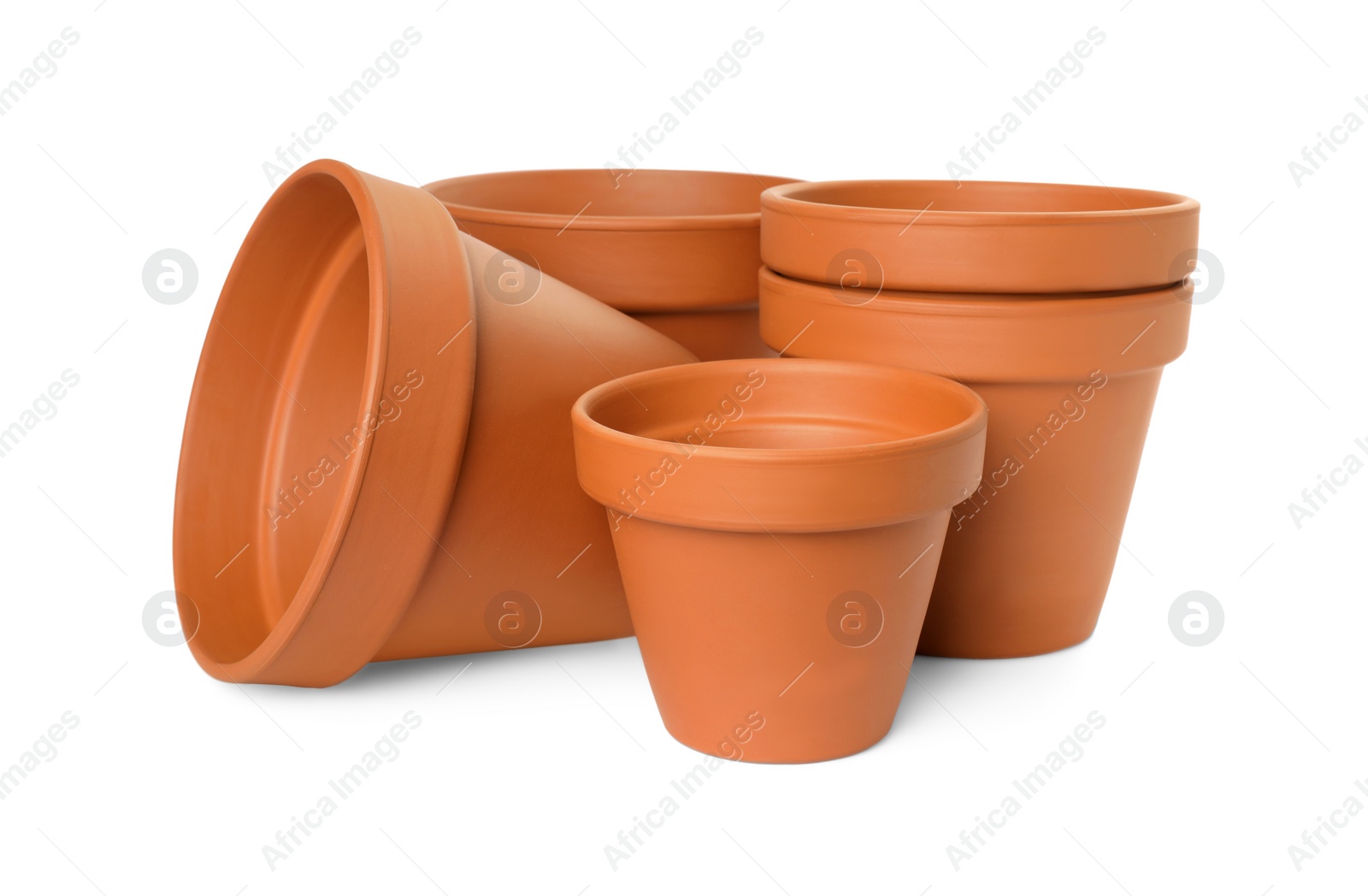 Photo of Empty clay flower pots isolated on white