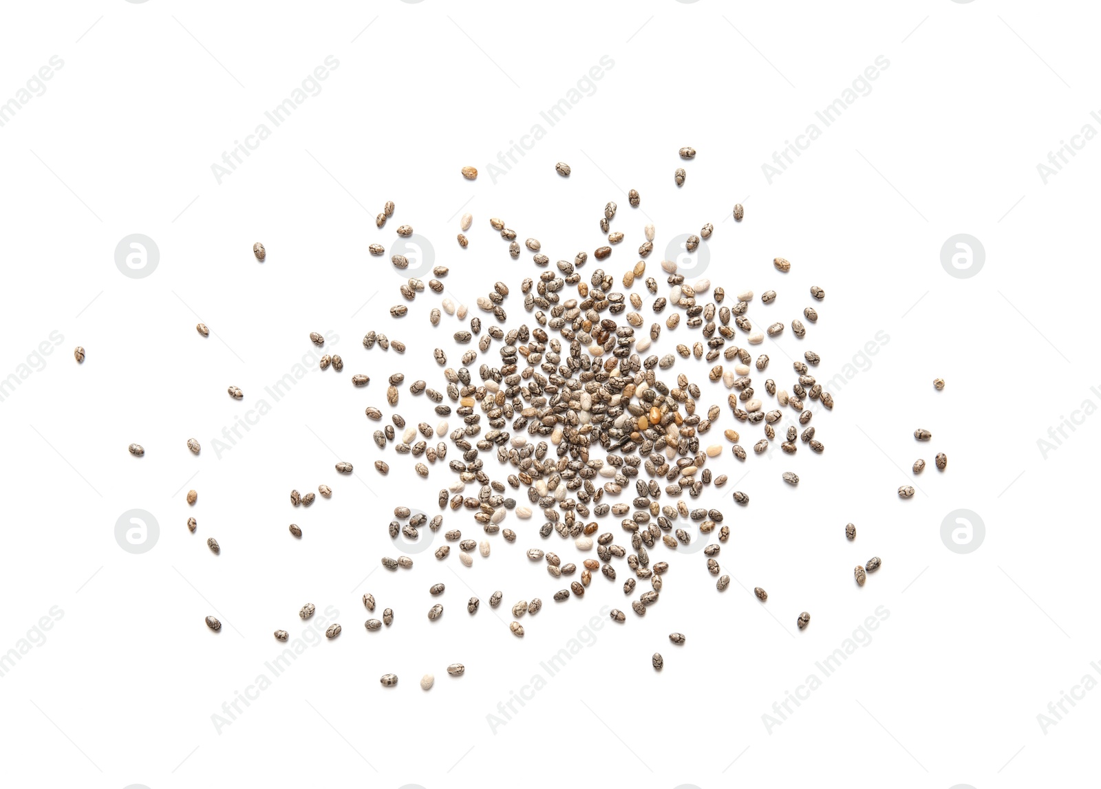 Photo of Chia seeds isolated on white, top view