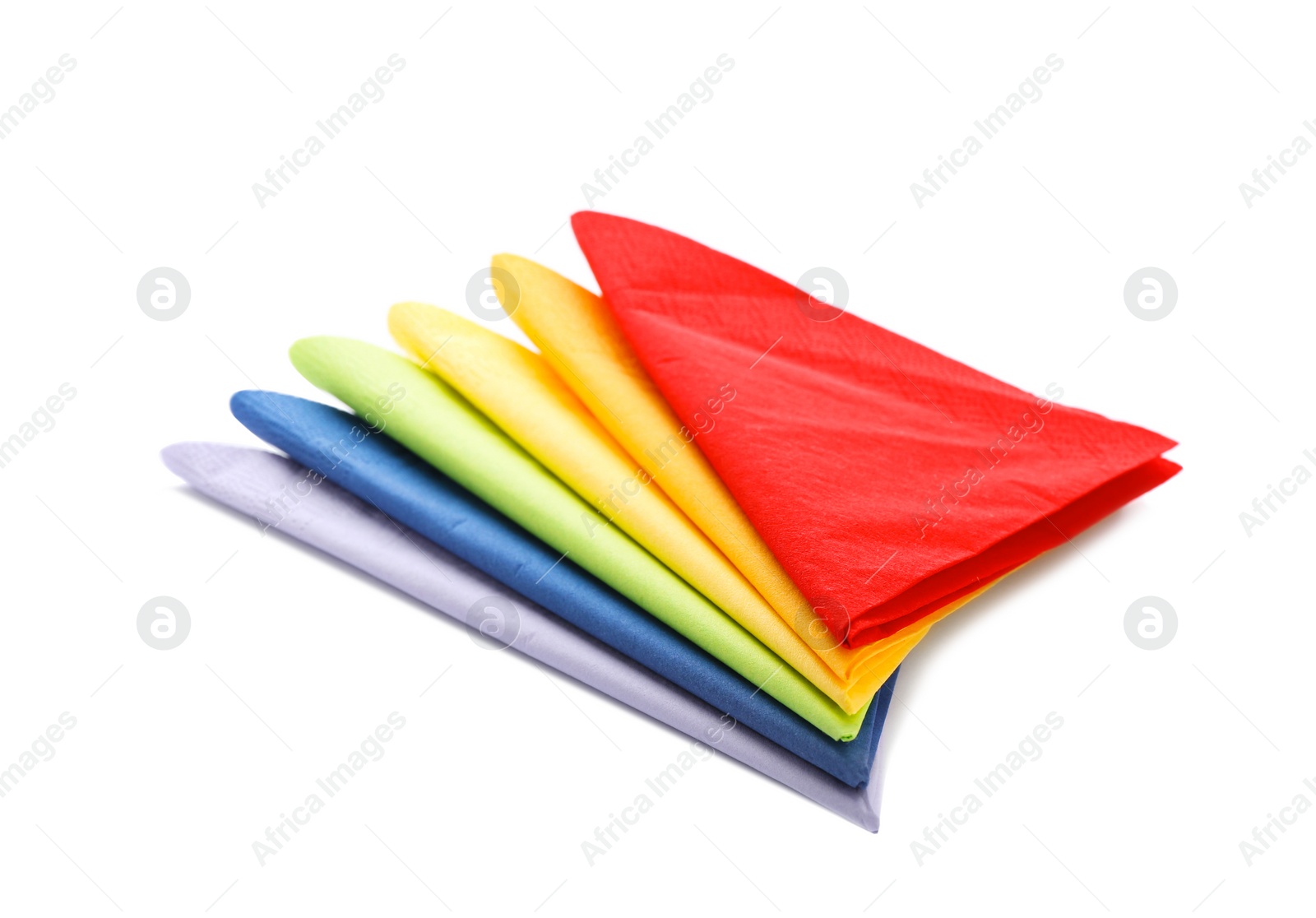 Photo of Colorful paper napkins on white background. Personal hygiene