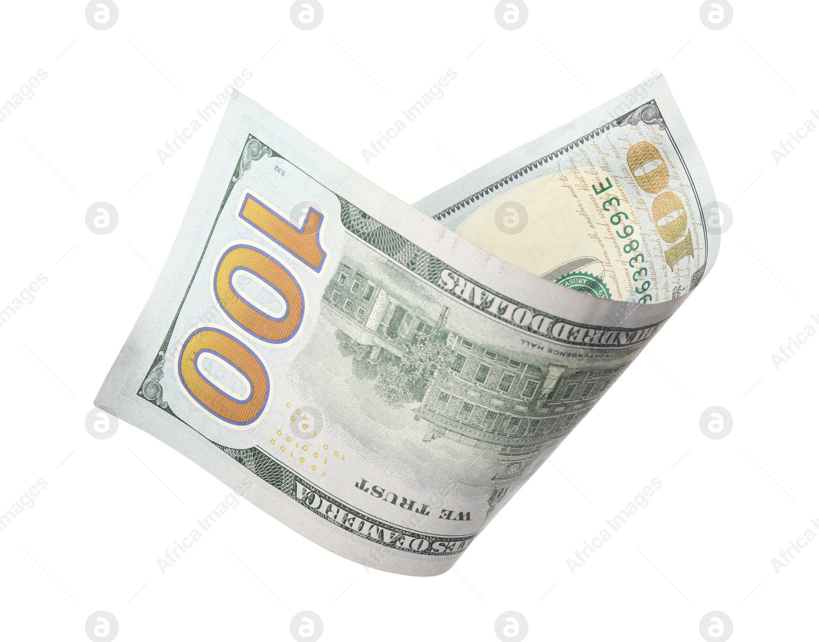 Photo of One hundred dollar banknote on white background. American national currency