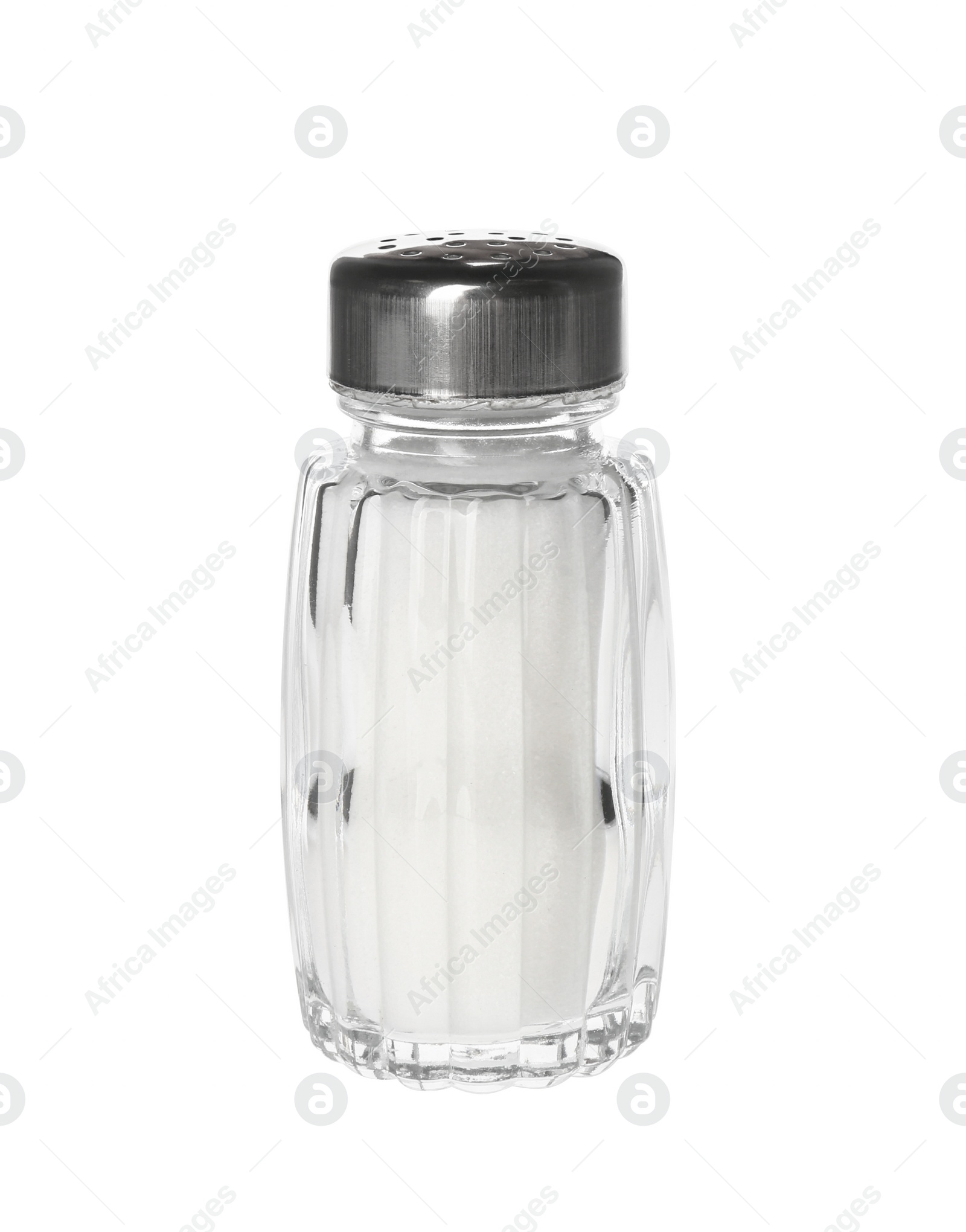 Photo of Shaker with natural salt isolated on white