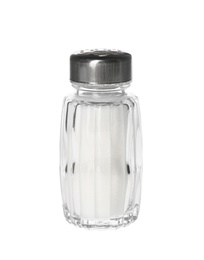 Shaker with natural salt isolated on white