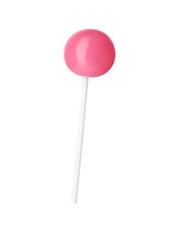 Tasty pink lollipop isolated on white. Confectionery product