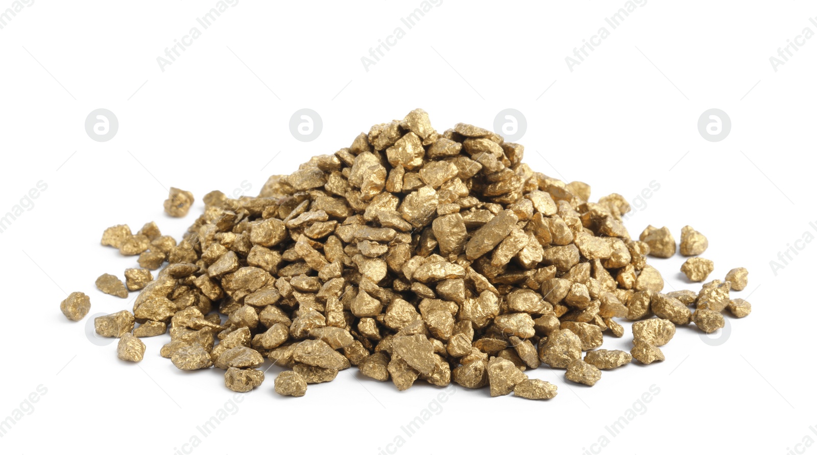 Photo of Pile of gold nuggets on white background