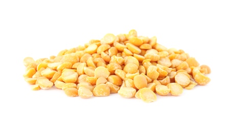 Pile of dried peas on white background