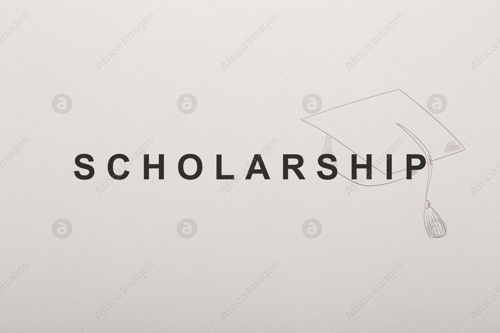 Illustration of Word SCHOLARSHIP and academic cap on white paper
