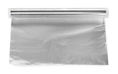Photo of Roll of aluminum foil isolated on white, top view