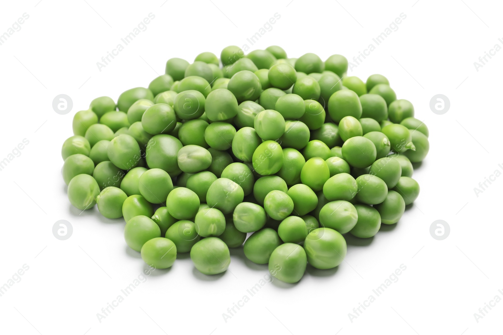 Photo of Heap of fresh green peas on white background