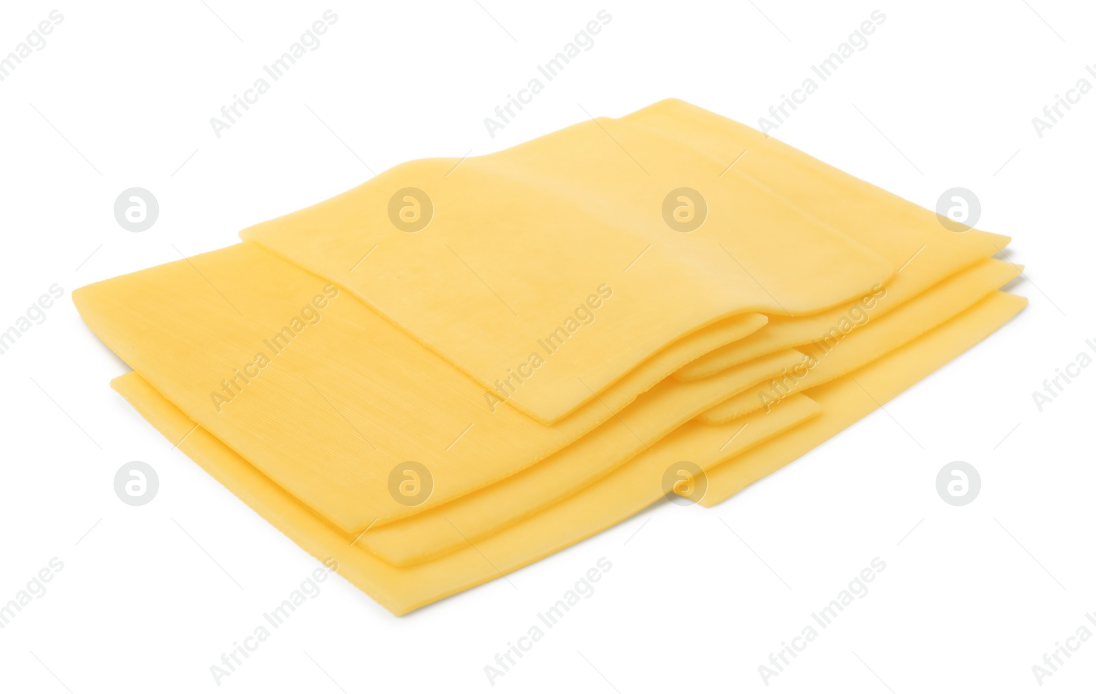 Photo of Slices of tasty fresh cheese isolated on white