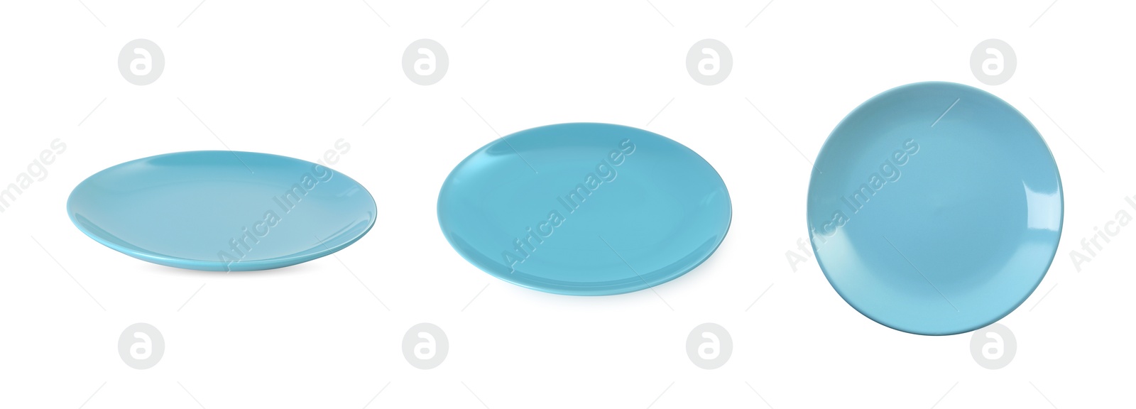 Image of Empty ceramic plate isolated on white, set with different views