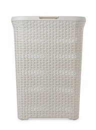 One empty plastic laundry basket isolated on white