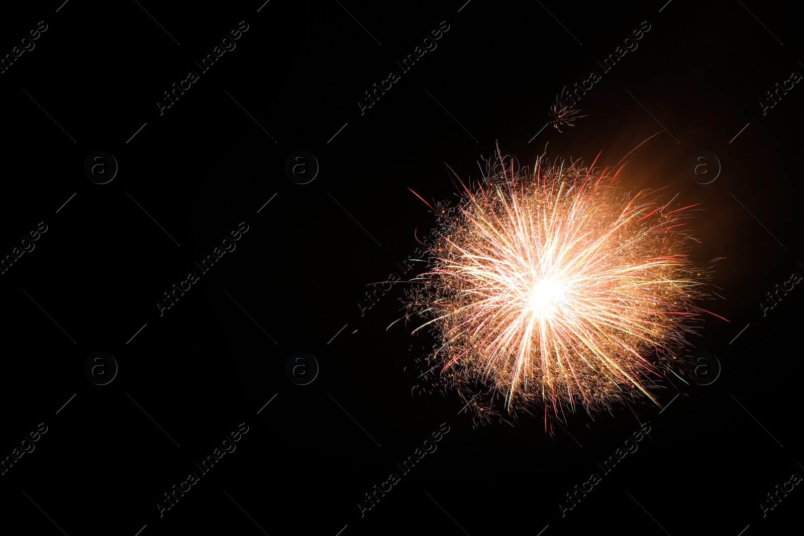 Photo of Beautiful bright firework lighting up night sky, space for text