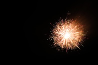 Photo of Beautiful bright firework lighting up night sky, space for text