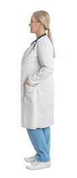 Photo of Doctor in clean uniform on white background