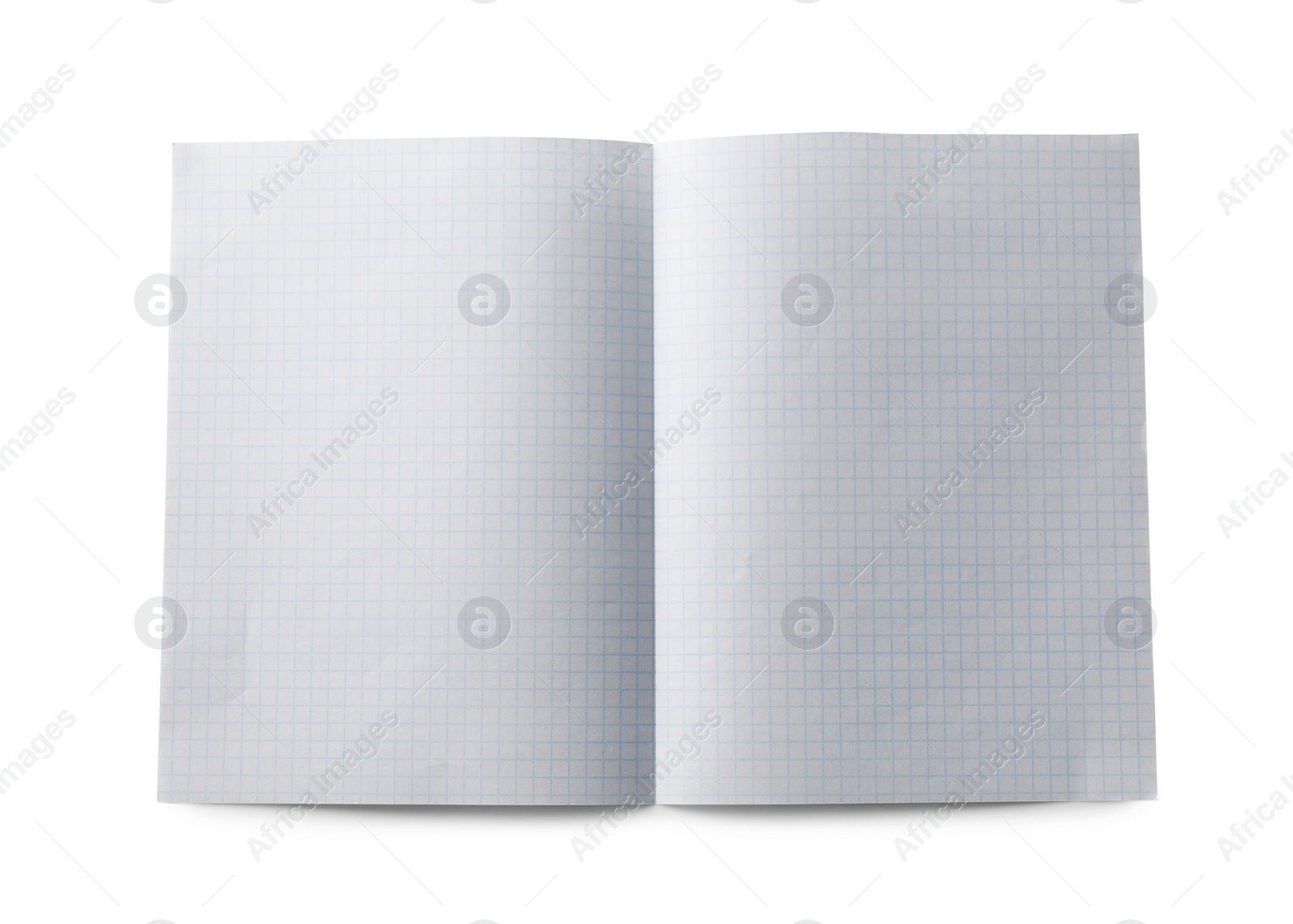 Photo of Checkered sheet of paper with crease on white background, top view