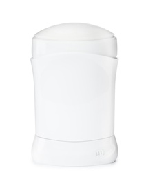 Photo of Blank plastic deodorant container on white background