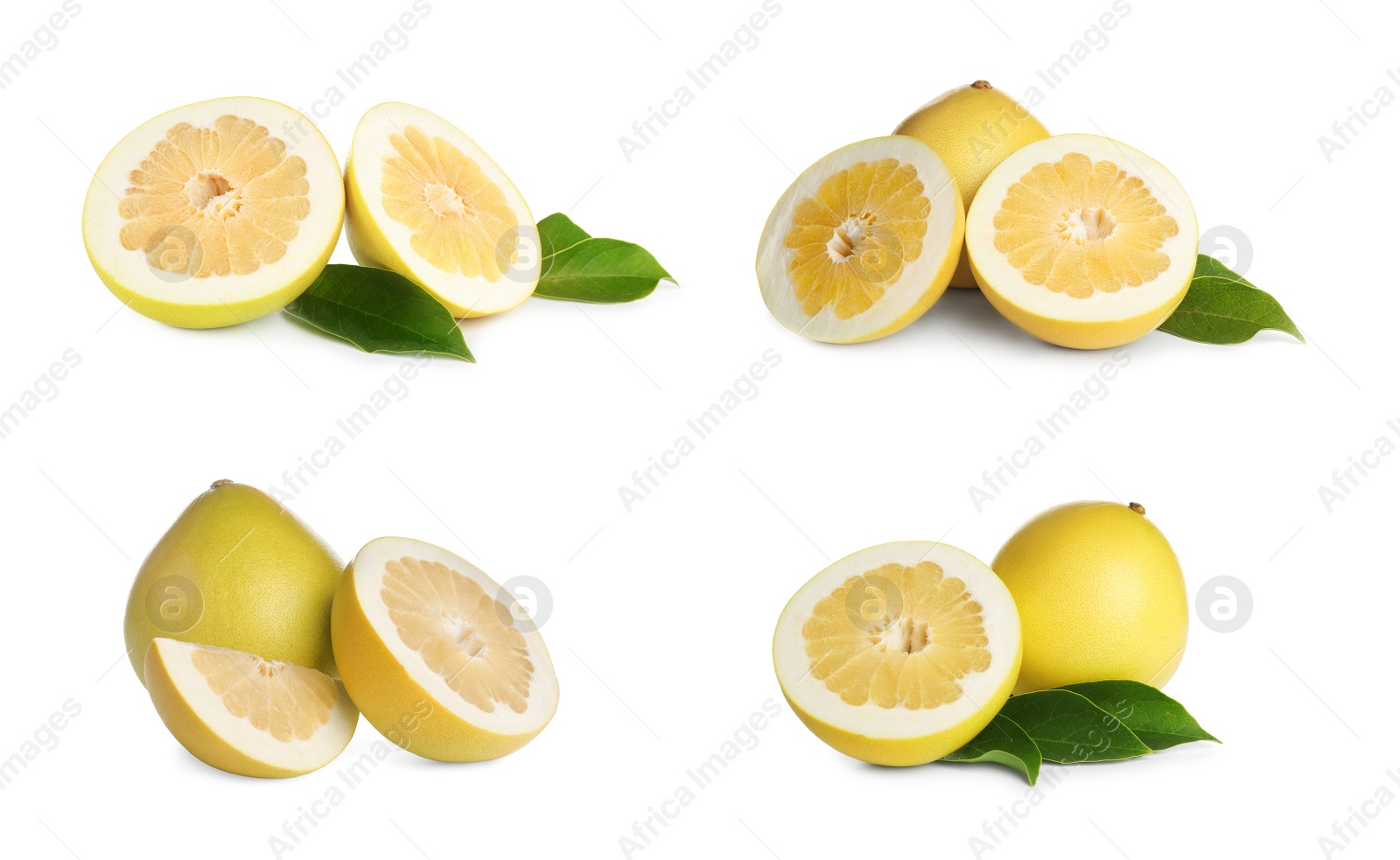 Image of Set of fresh exotic pomelo fruits on white background 