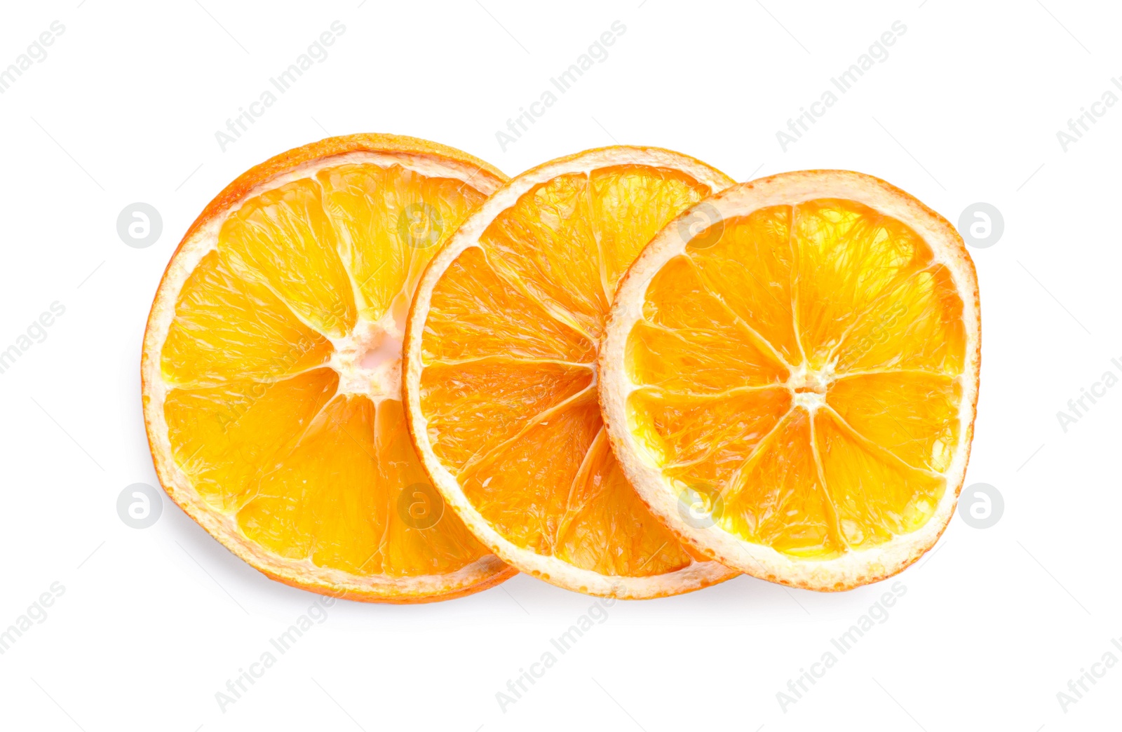 Delicious dry orange slices on white background, top view Photo of Delicious dry orange slices on white background, top view