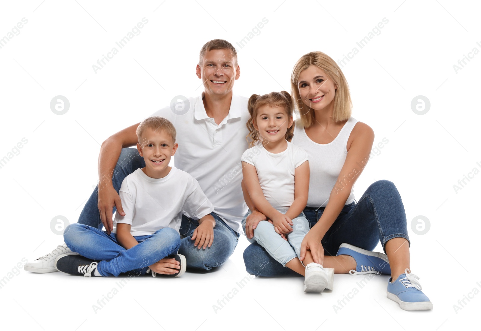 Photo of Happy family with children on white background