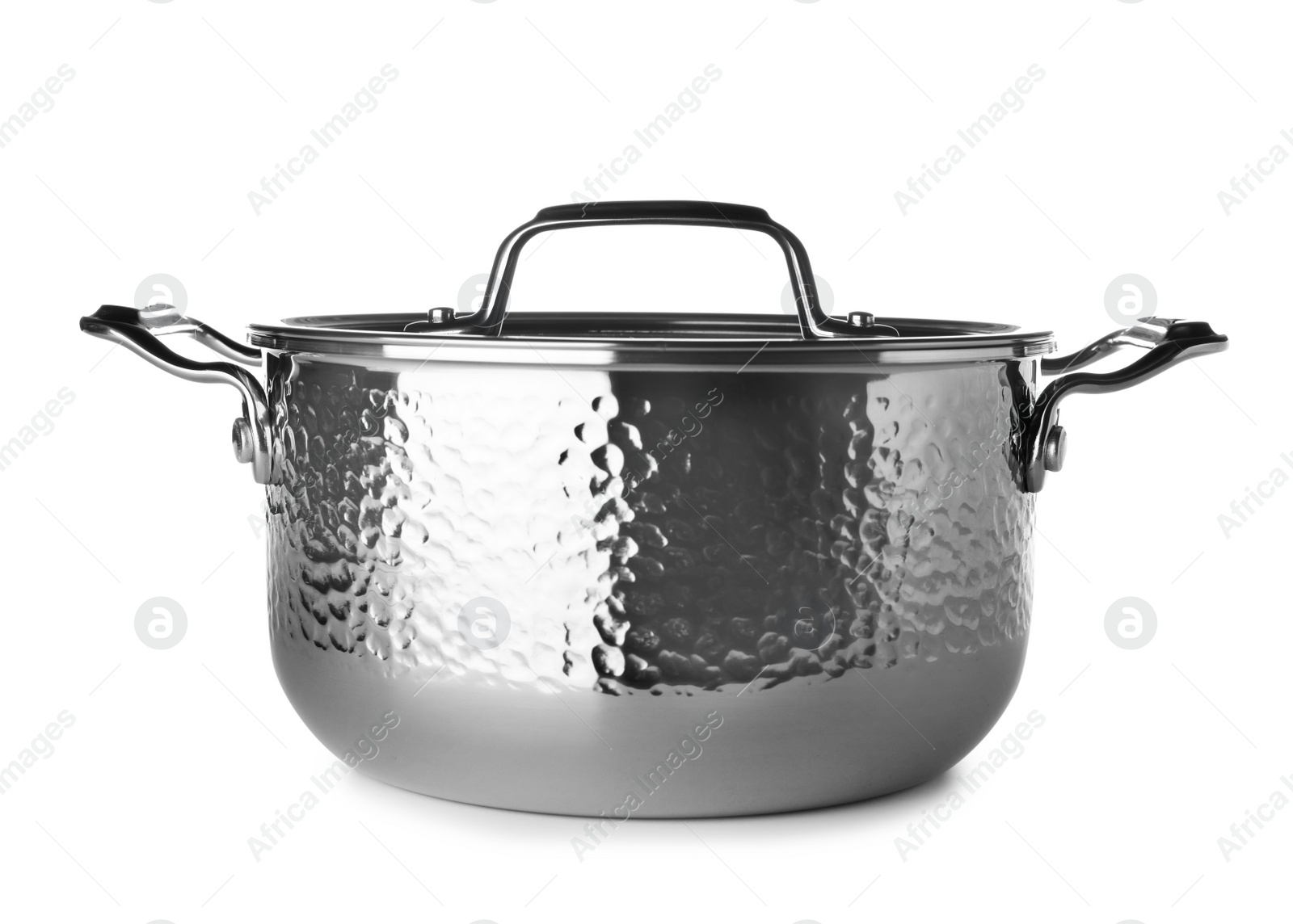 Photo of Modern metallic clean saucepan isolated on white