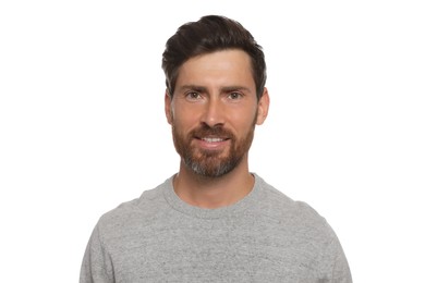 Photo of Portrait of handsome bearded man on white background