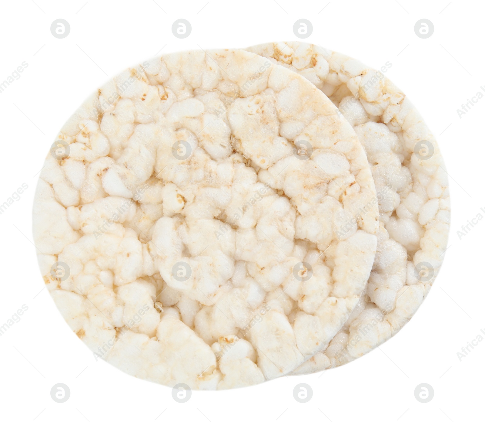 Photo of Stack of puffed rice cakes isolated on white