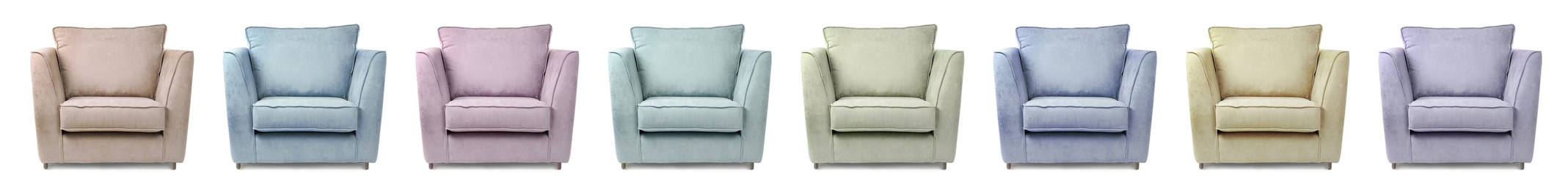 Image of Different colorful armchairs isolated on white, set