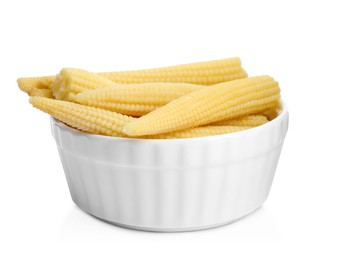 Photo of Fresh baby corn cobs on white background