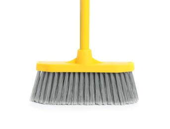 Plastic broom on white background. Cleaning tool