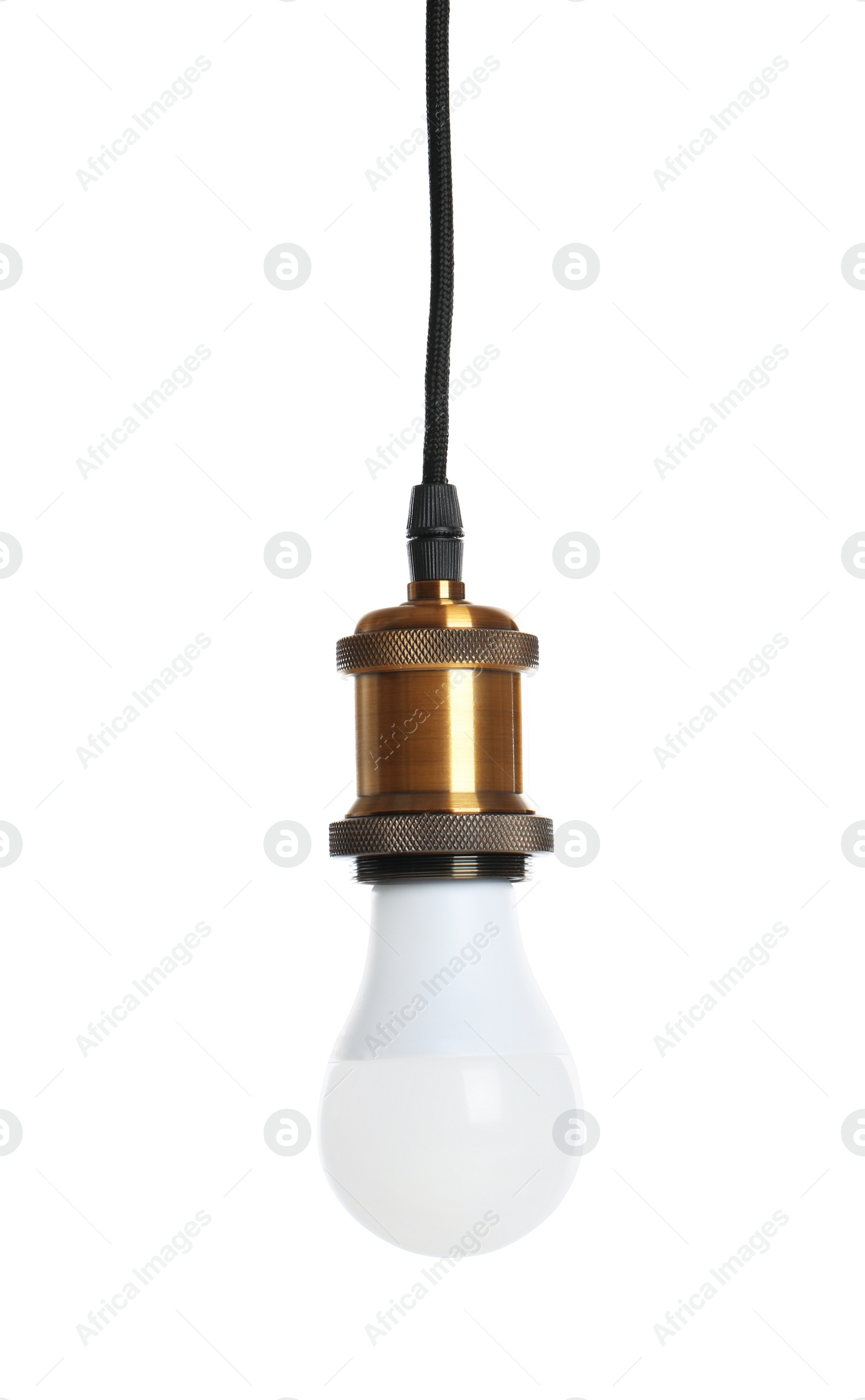 Photo of New light bulb for lamp on white background