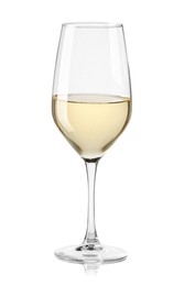 Photo of Tasty wine in glass isolated on white