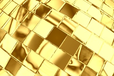 Bright golden disco ball as background, closeup