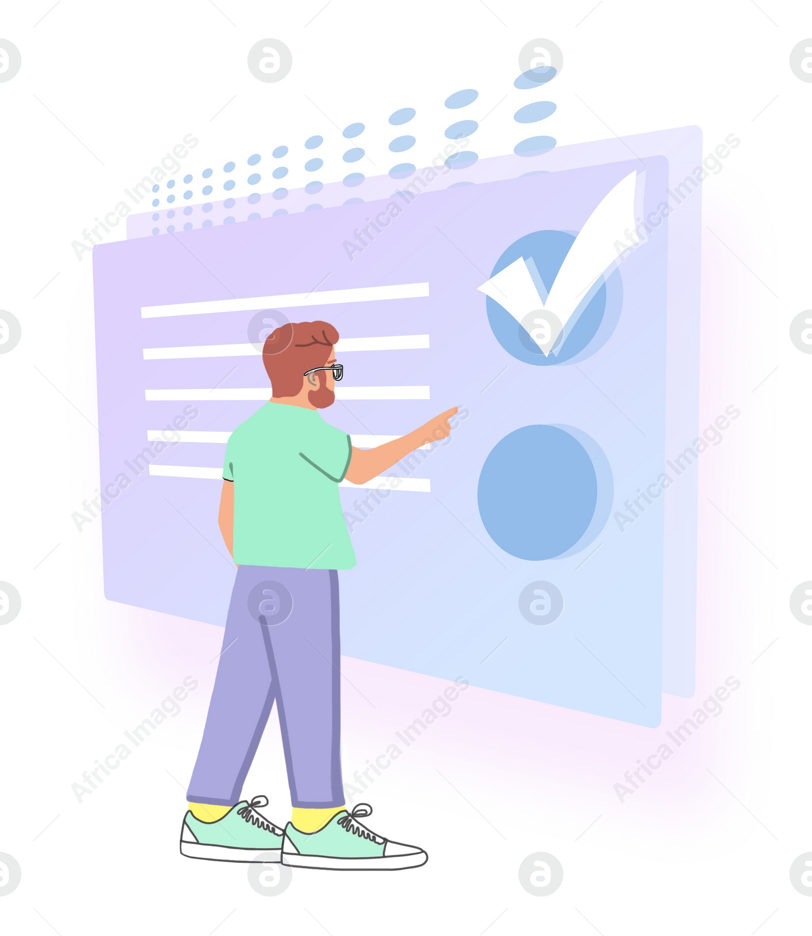 Illustration of Student choosing answer from checkbox. Distant exam, online test - flat illustration