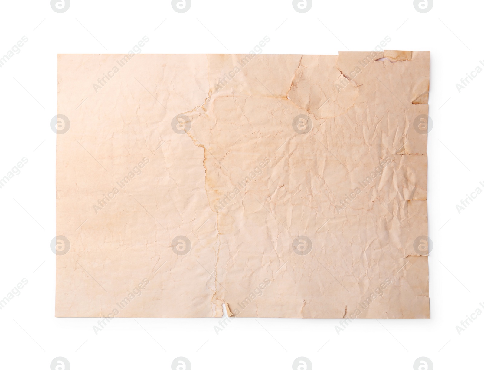 Photo of Sheet of old parchment paper on white background, top view