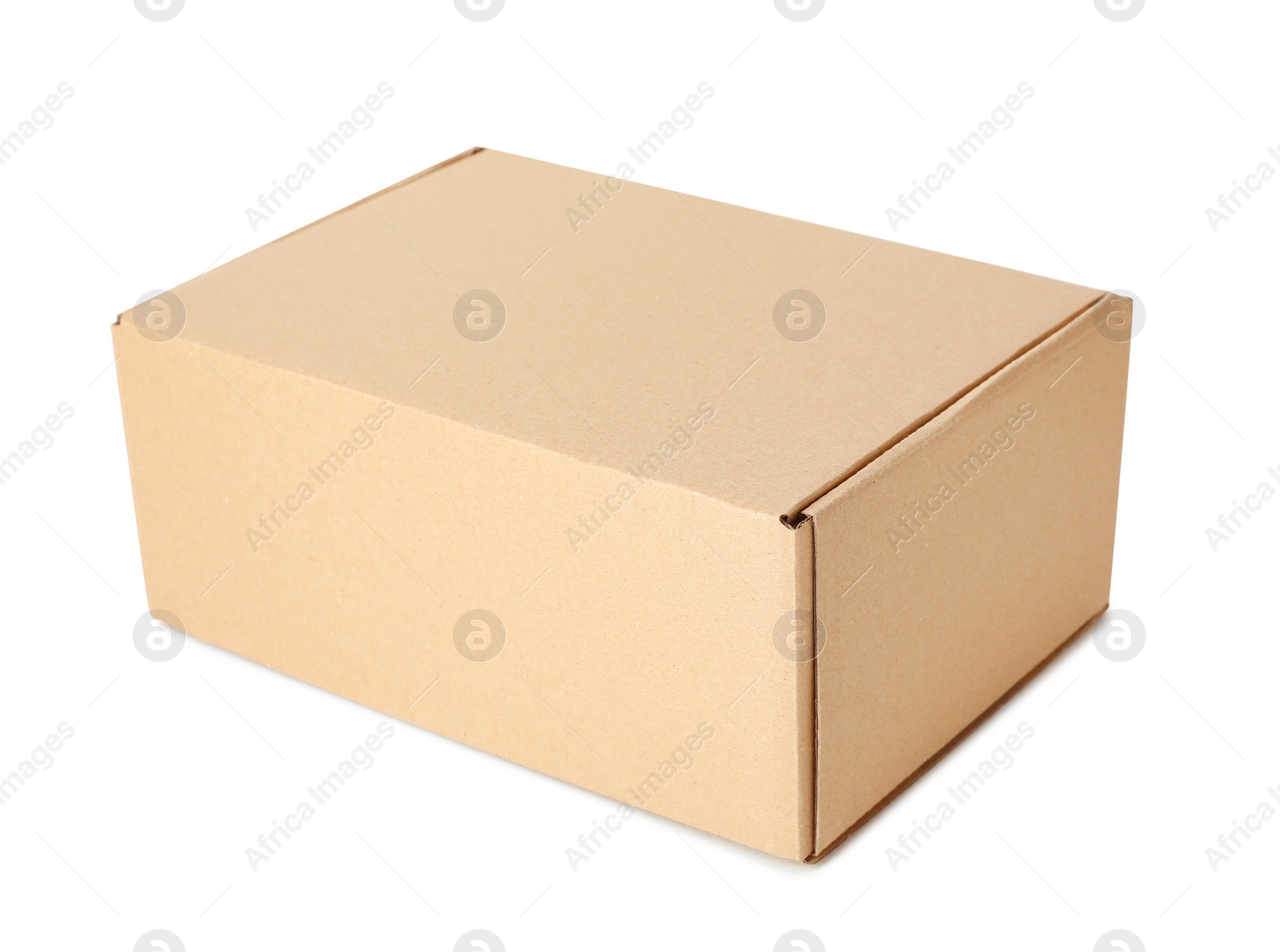 Photo of One closed cardboard box isolated on white