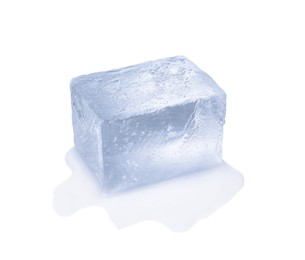 Photo of One clear ice cube isolated on white