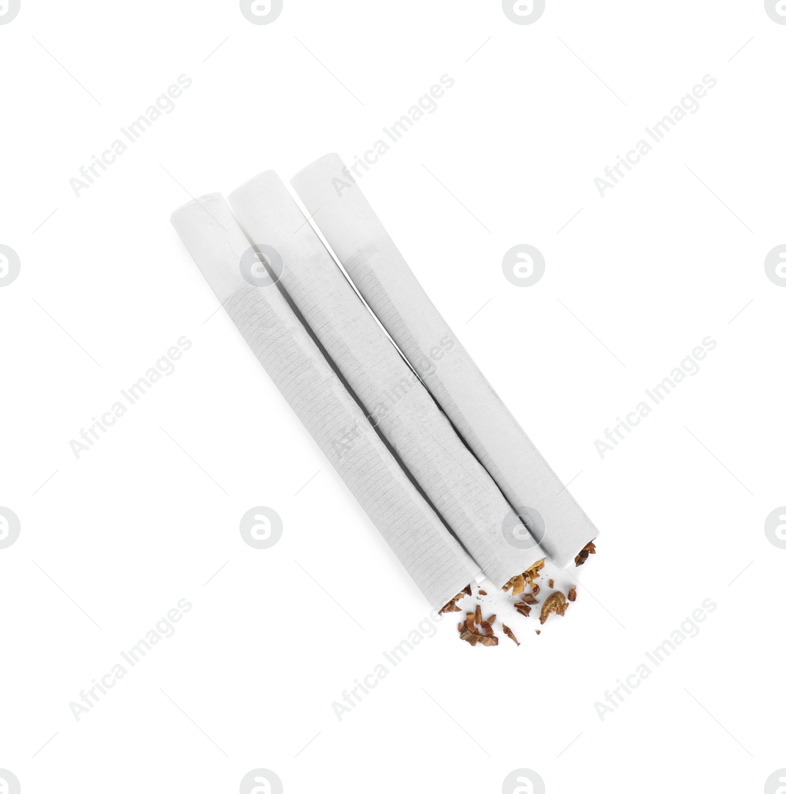 Photo of Hand rolled tobacco cigarettes on white background