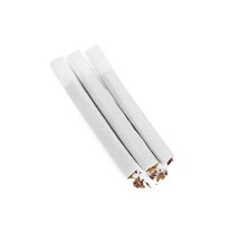 Hand rolled tobacco cigarettes on white background