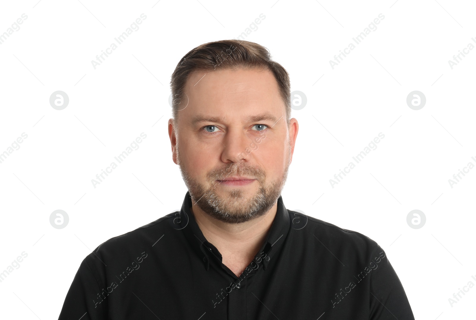 Photo of Portrait of mature man on white background