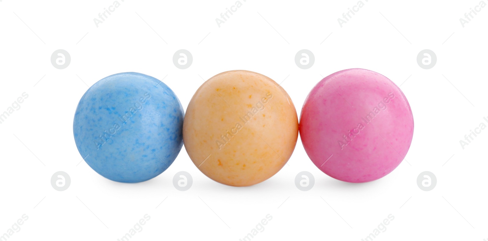 Photo of Bright sweet chewy gumballs isolated on white