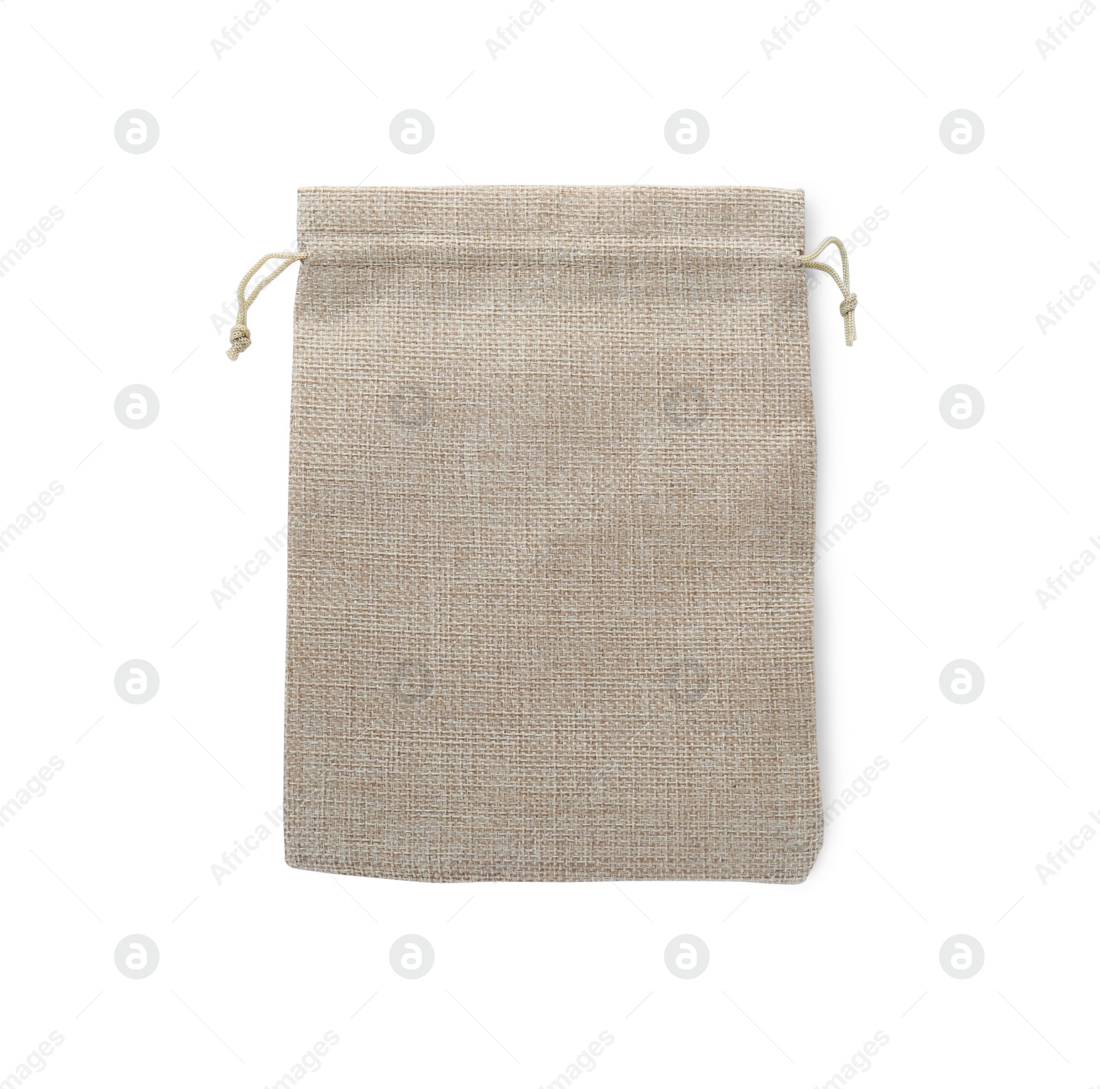 Photo of One burlap bag isolated on white, top view